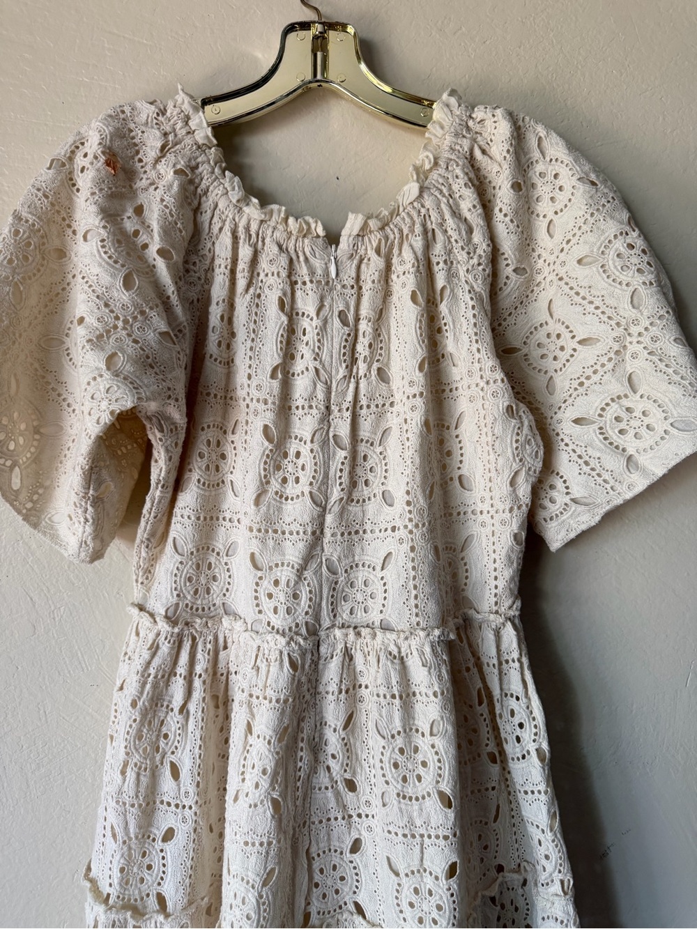 Ivy city co lace doily style modest midi dress small beige cream NWT